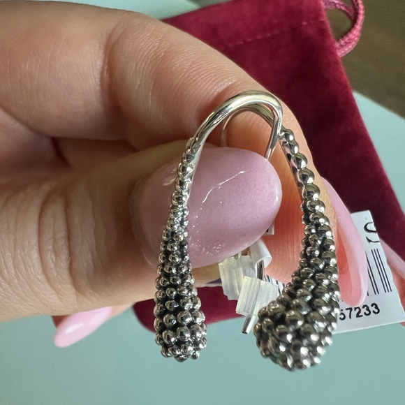 NWT LAGOS Silver Beaded Teardrop Caviar Earrings - Picture 5 of 5